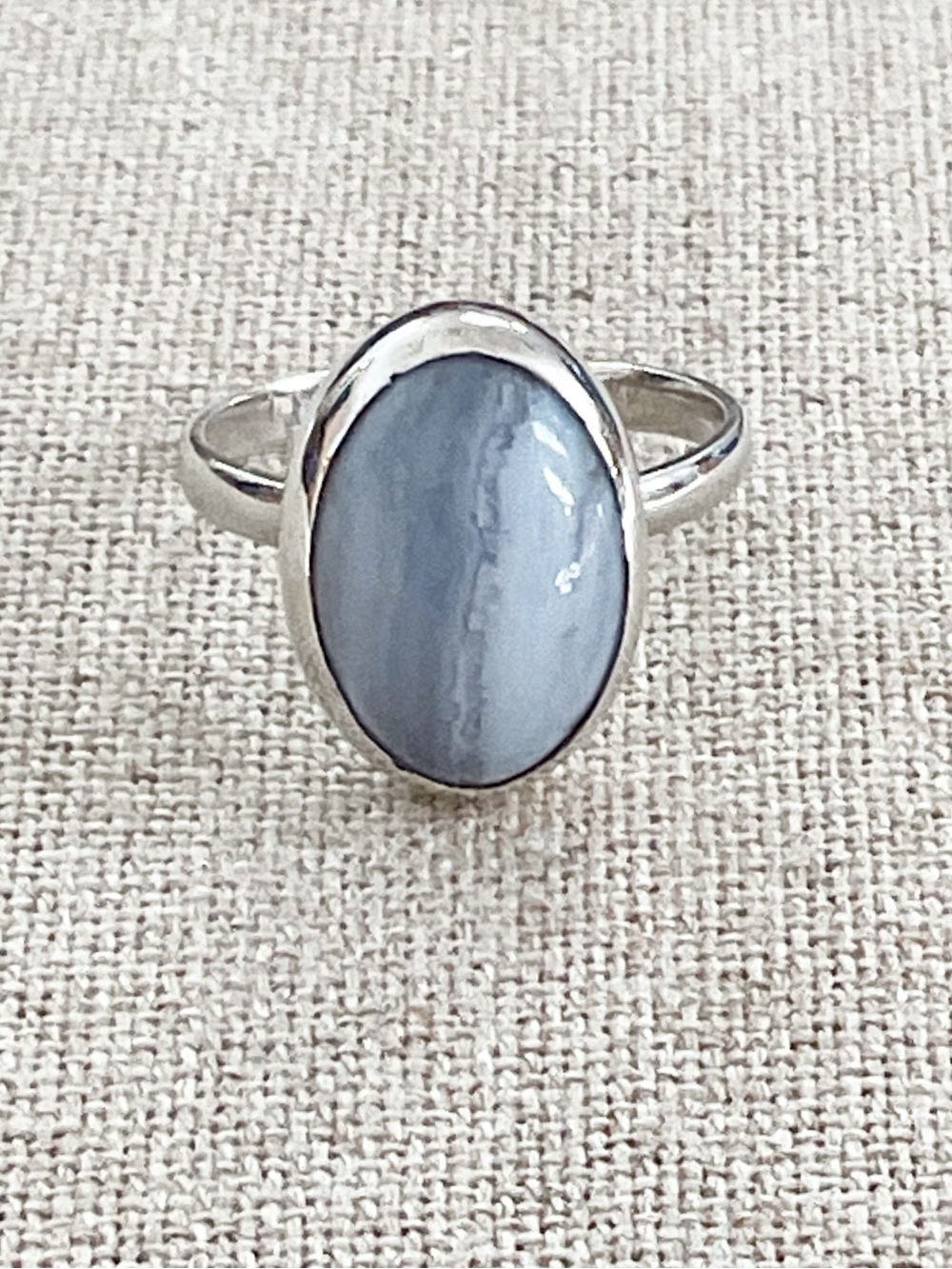 Vintage Blue Lace Agate Silver Pinky Ring Size 5.25 Oval Cabochon